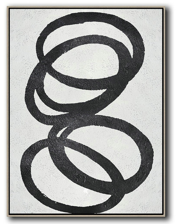 Art Work,Black And White Minimal Painting On Canvas - Contemporary Art Acrylic Painting
